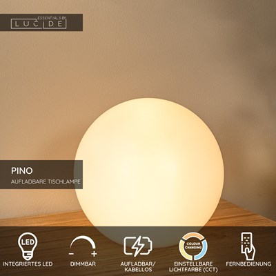 Lucide PINO - wiederaufladbare Tischlampe Innen/Außen - Akku/Batterie - LED Dim. - CCT - 1x1,5W 2700K/6500K - IP65 - Rgb - Weiß | Essential